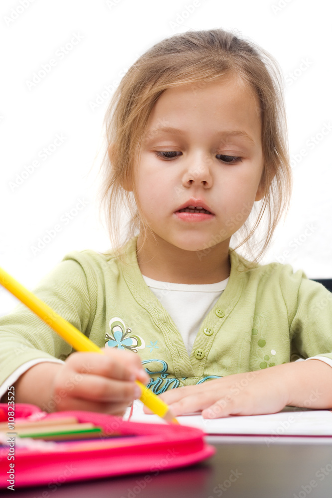 cute little girl drawing a picture on white cute little girl drawing a picture on white