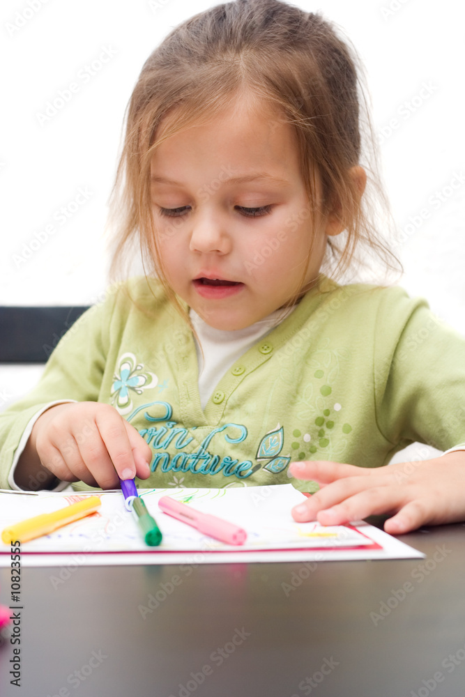 cute little girl drawing a picture on white cute little girl drawing a picture on white