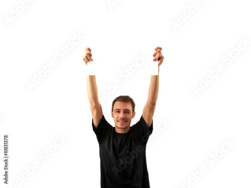 Young man with a card in the hand