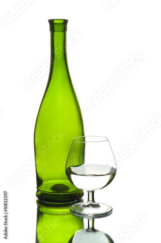 Wine bottle and glass