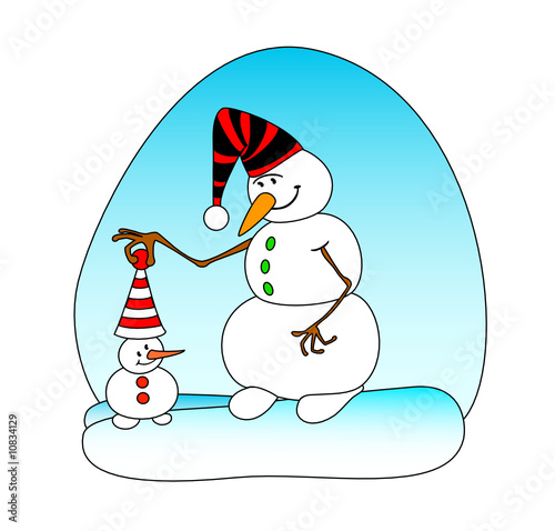 Two smiling snowballs on a blue background