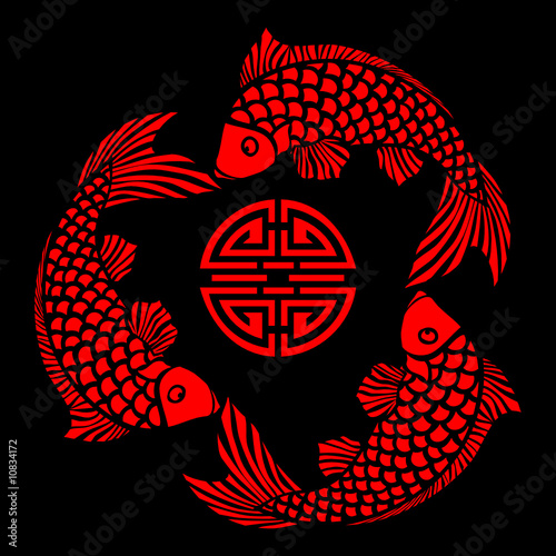Lacquer tile with fish design