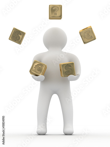 person throwing cubes. Isol...