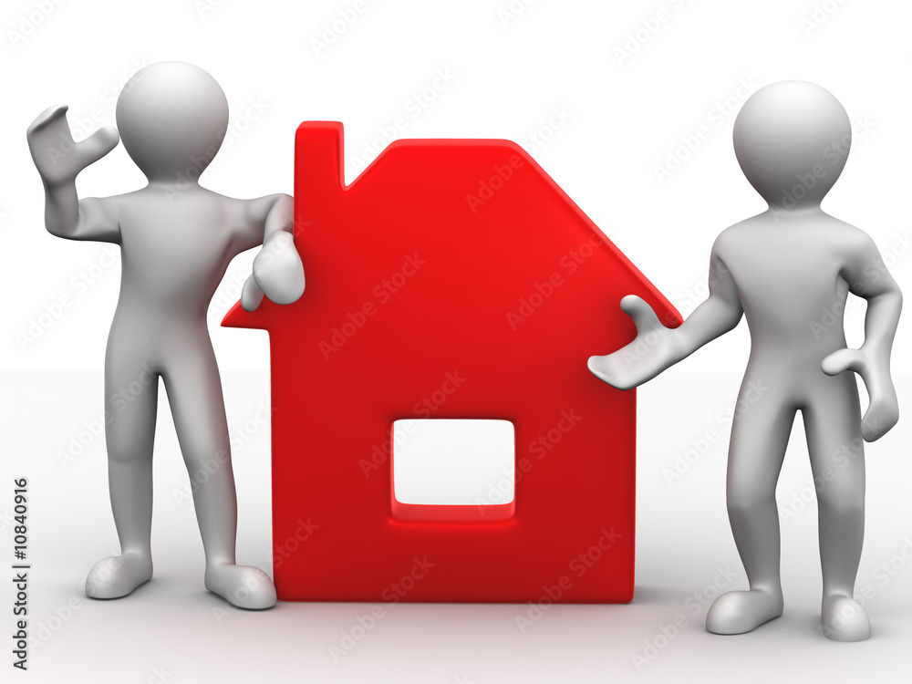 Two men with sign home Two men with sign home