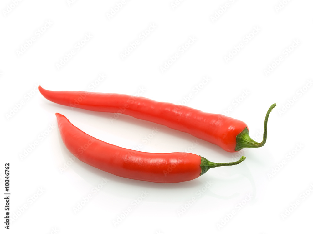 two  Pod of red peppers on white background