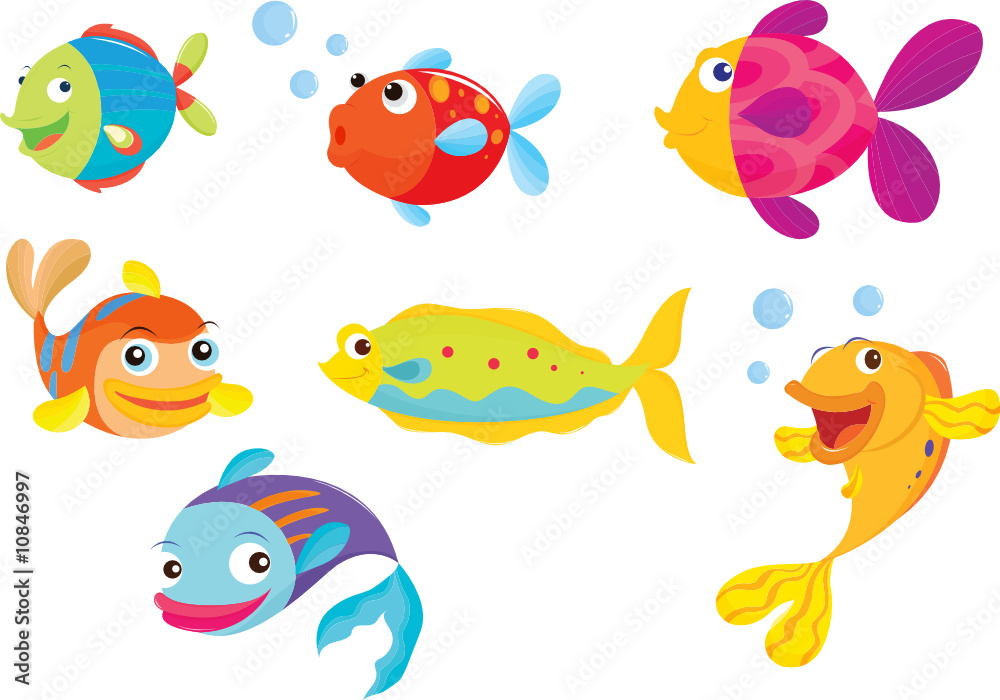 Illustration of a group of isolated colorful fish Illustration of a group of isolated colorful fish