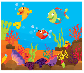 Handdoek met foto Onderwaterwereld Rifvissen tussen kleurrijk koraal  © GraphicsRF