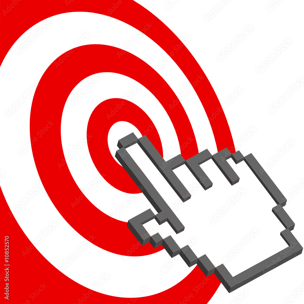 Cursor hand points to select red target bulls-eye