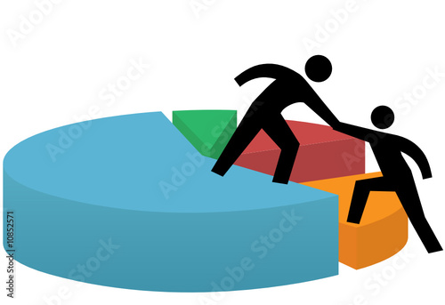 Helping hand to pie chart business financial success