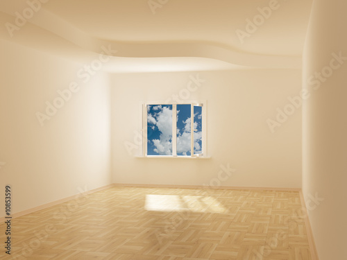 Empty room. Cloudscape behi...