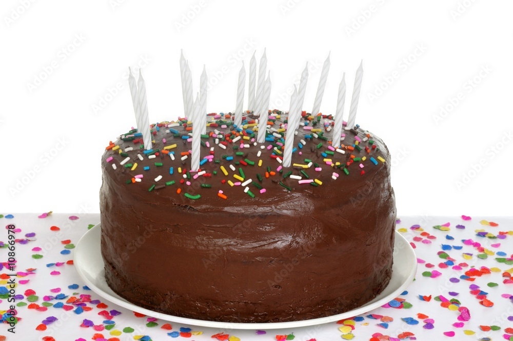 Chocolate Birthday Cake with candles Stock Photo | Adobe Stock