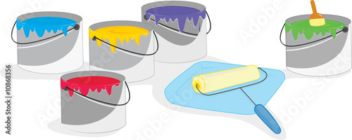 assorted paint tin illustrations on white
