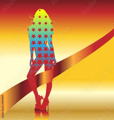 Lady Silhouette on golden background.
