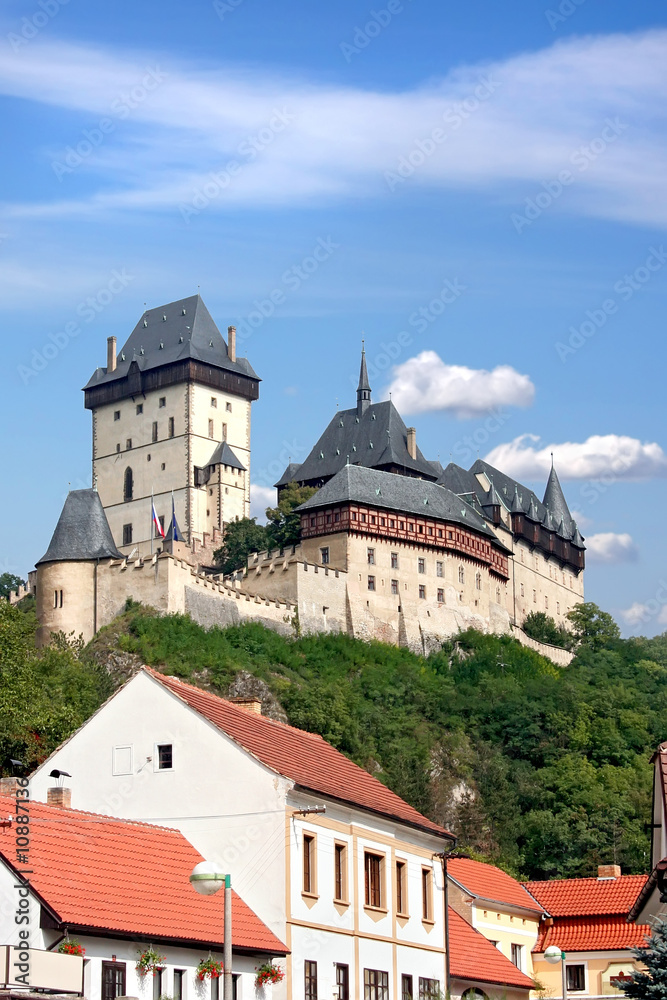 View of the Czech castle Karlstein near The Prague.