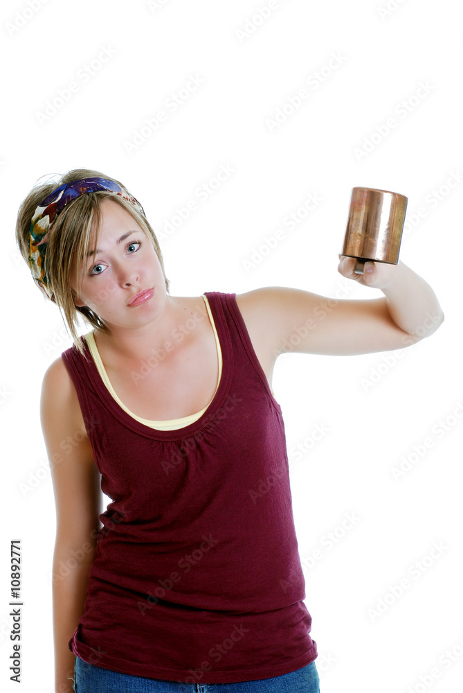 Teenager sad over her empty cup Teenager sad over her empty cup