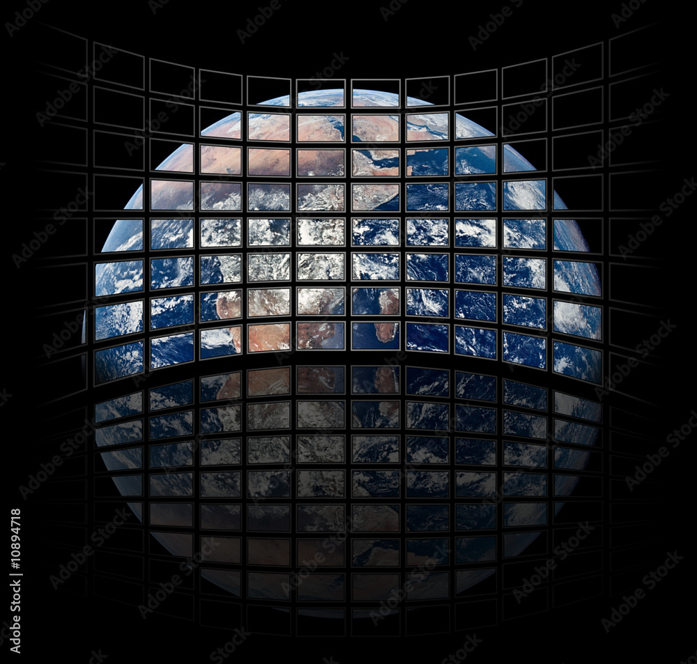 Planet earth on TFT Scrrens with reflexion on the ground Planet earth on TFT Scrrens with reflexion on the ground