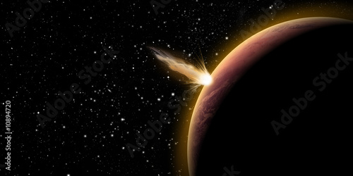 planet with comet impact in space