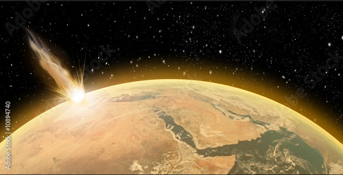 planet earth with comet impact