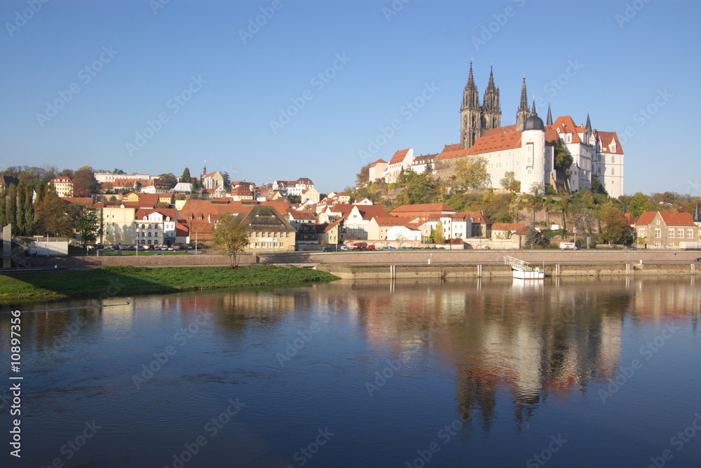 view on Miessen old town and castle over Elbe river