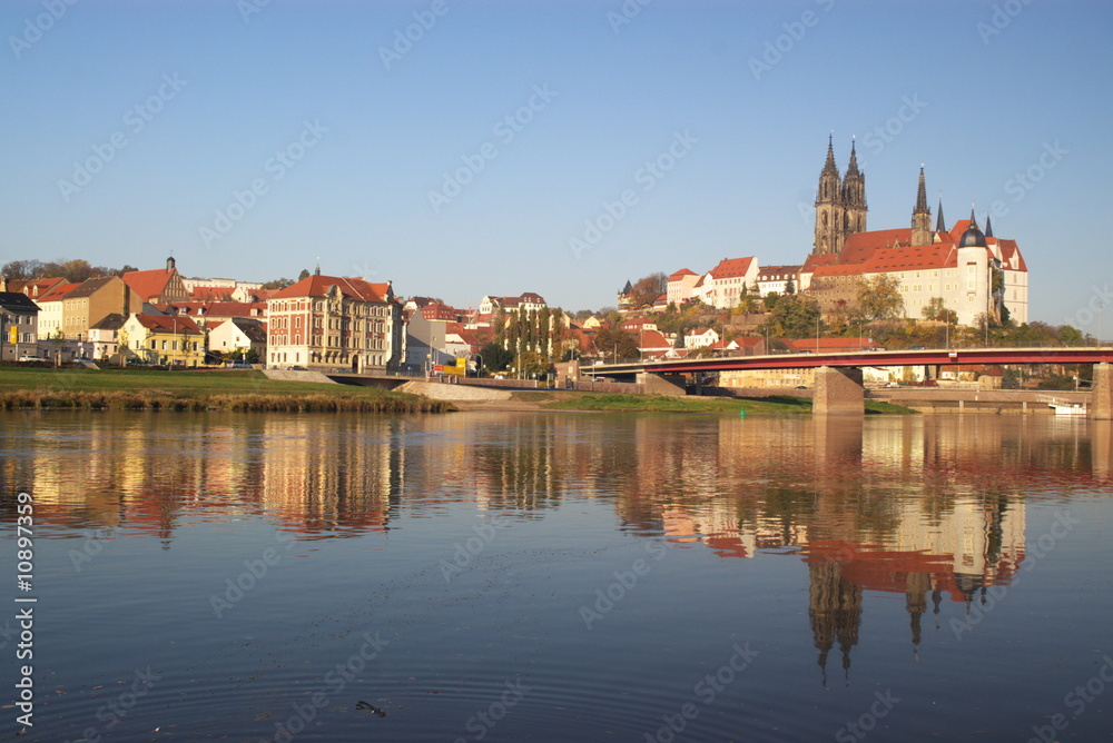 view on Miessen old town over Elbe river