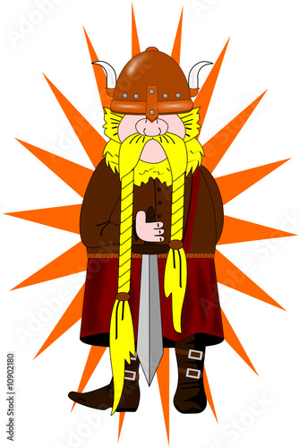 A Viking with helmet and sword