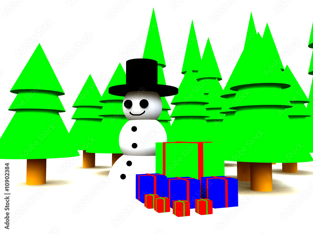 Snowman In Forest