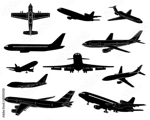 High detail civilian plane silhouettes