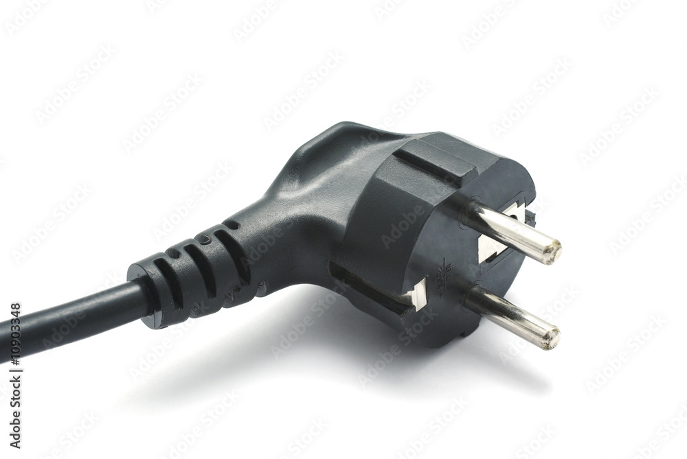 Power plug of black computer cable isolated on white background. Power plug of black computer cable isolated on white background.