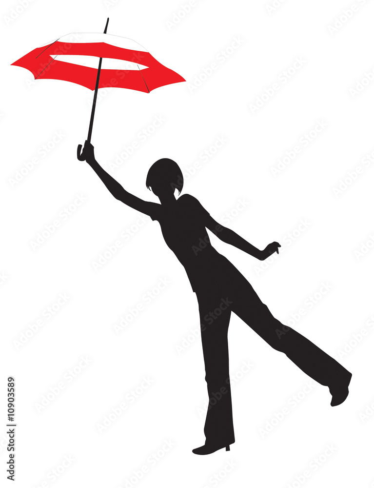 Silhouette of the young girl with umbrella Silhouette of the young girl with umbrella