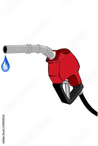 Red gas pump nozzle with water drop