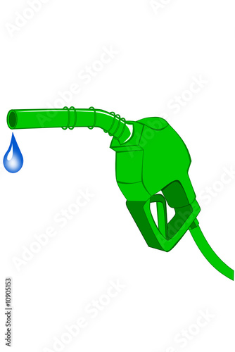 Green gas pump nozzle with dripping water
