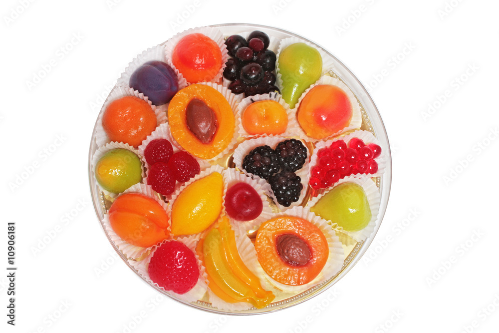 Colorful candies in shapes of different fruits. Colorful candies in shapes of different fruits.