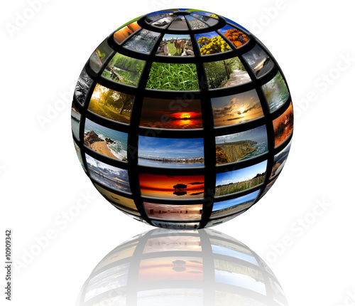 sphere with pictures over a white background