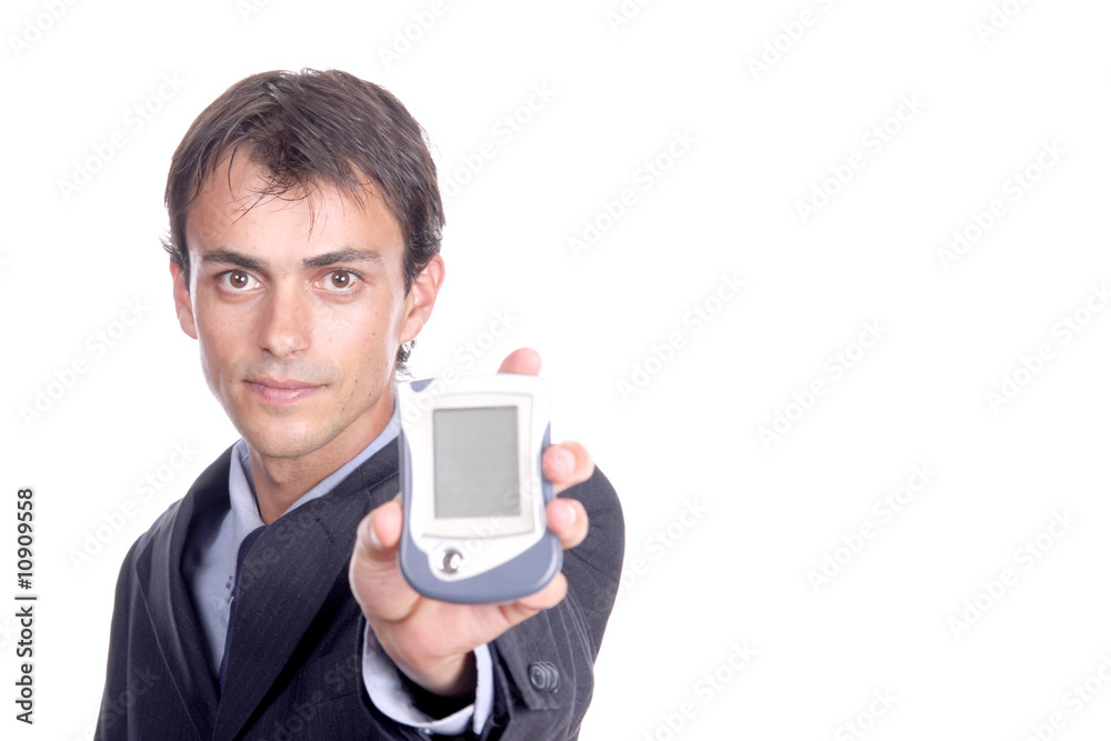 business man working on pda or smartphone business man working on pda or smartphone