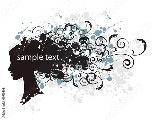 Floral hairstyle, woman face silhouette for your design