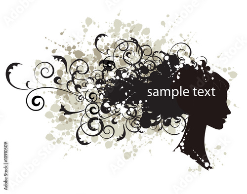 Floral hairstyle, woman face silhouette for your design