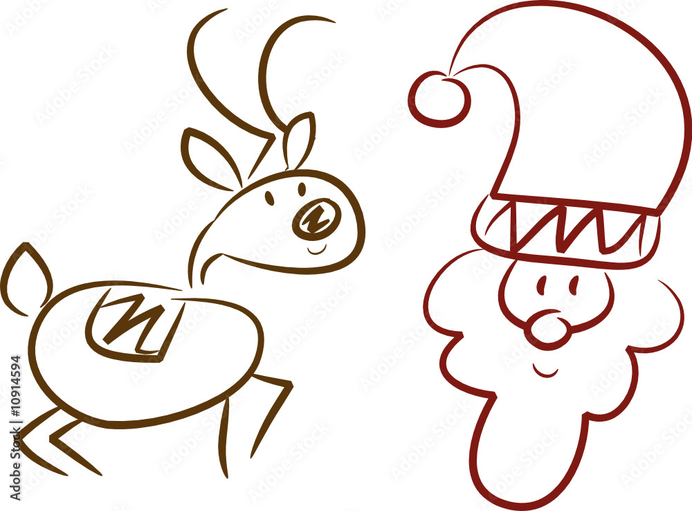 Humorvolle Cartoon-Illustration: Weihnachtsmann und Rentier Stock