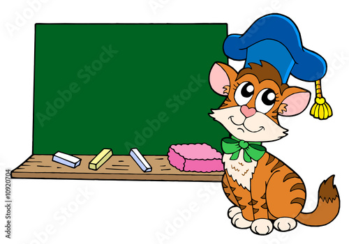 Cat teacher with blackboard