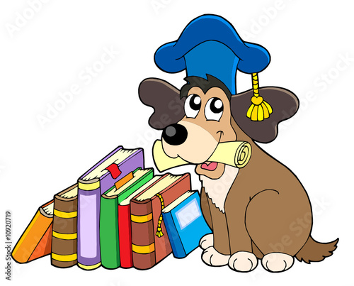 Dog teacher with books