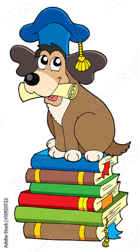 Dog teacher on pile of books