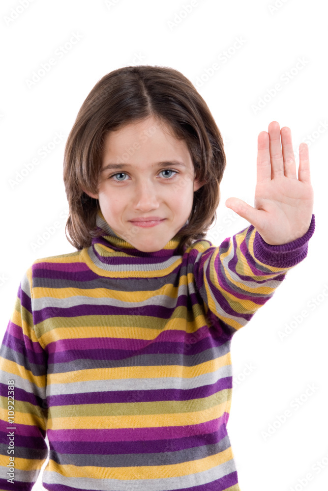 Beautiful girl saying stop with her hand Beautiful girl saying stop with her hand