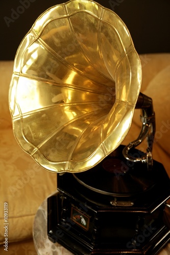 Old brass golden gramophone photo