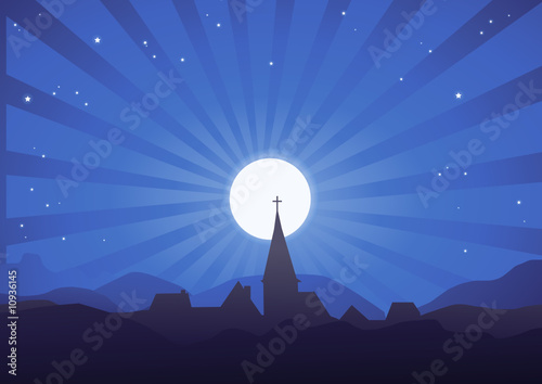 Église et sa croix une nuit de pleine lune