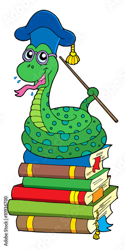 Snake teacher on pile of books