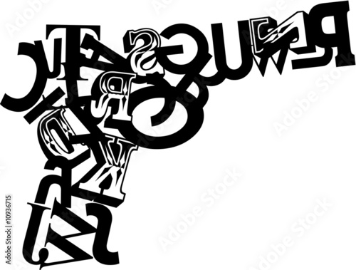 Gun composite of letters on white background photo
