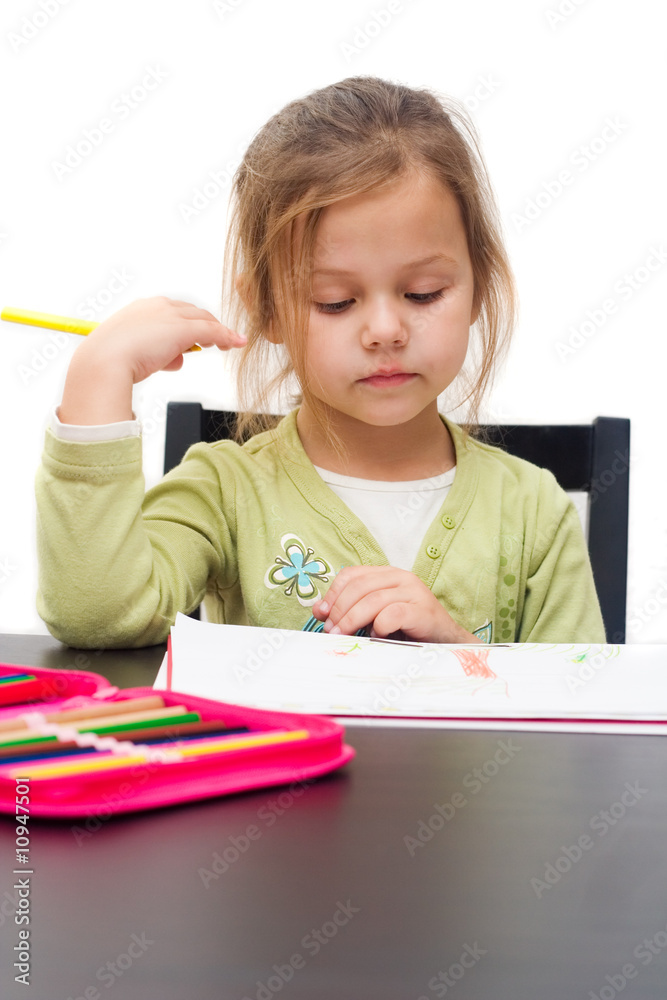 cute little girl drawing a picture on white cute little girl drawing a picture on white