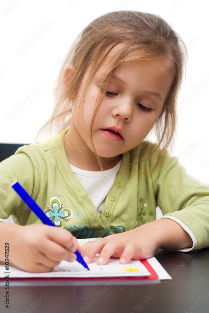 cute little girl drawing a picture on white cute little girl drawing a picture on white
