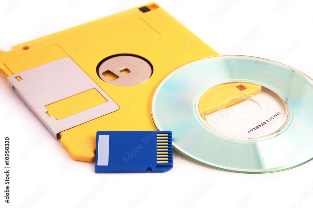 Floppy compact disk and flash memory card isolated Floppy compact disk and flash memory card isolated