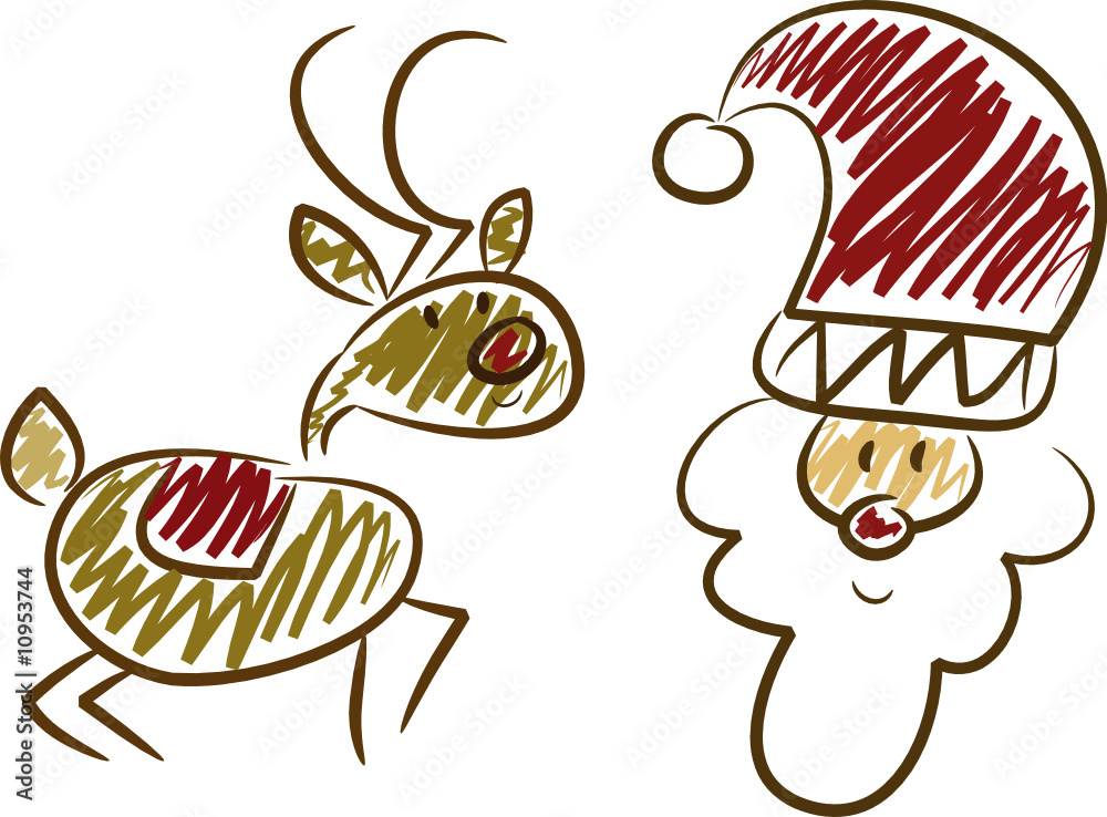 Humorvolle Cartoon-Illustration: Weihnachtsmann und Rentier Stock