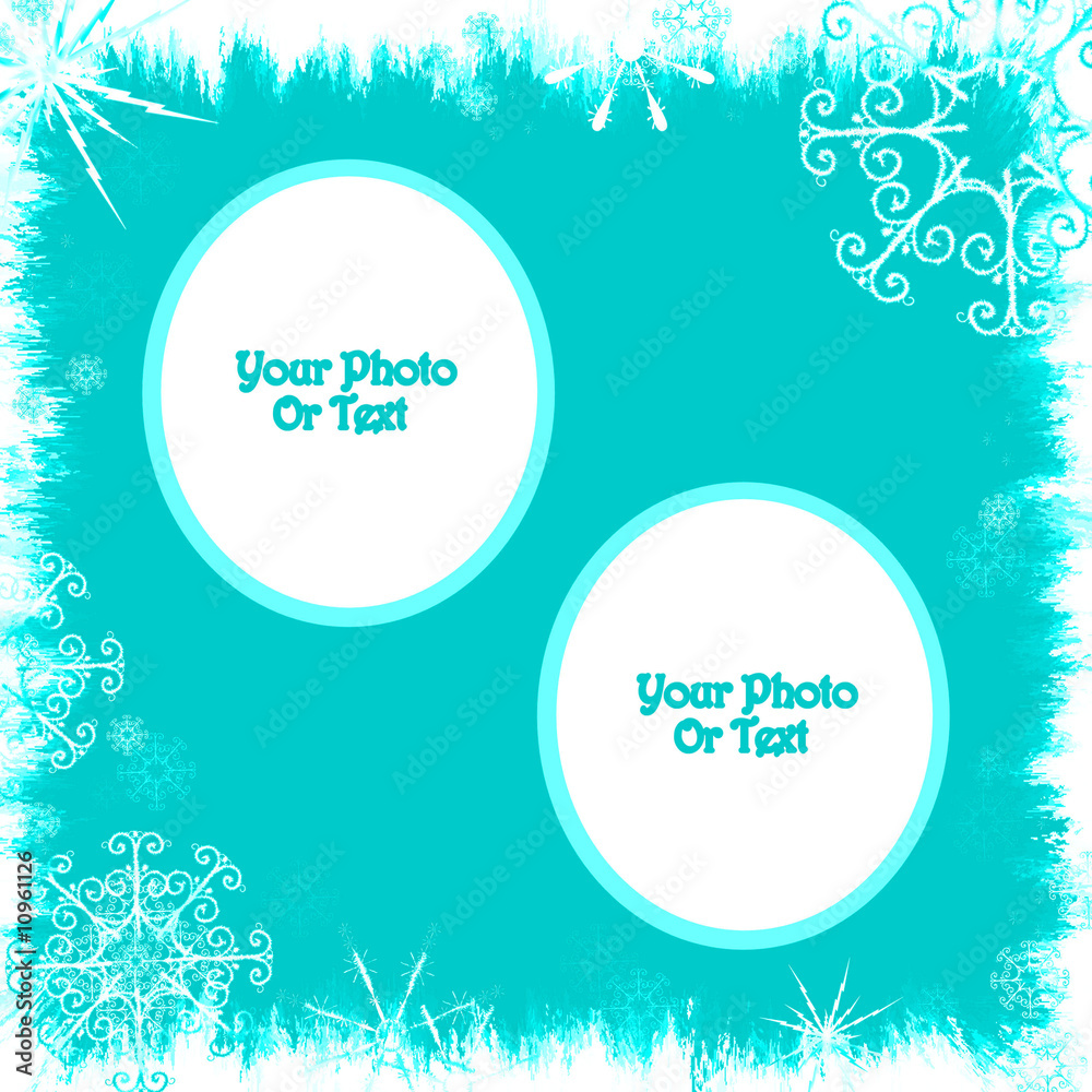 Bright Frozen Snowflakes Blue Frame - With Isolated Clipping